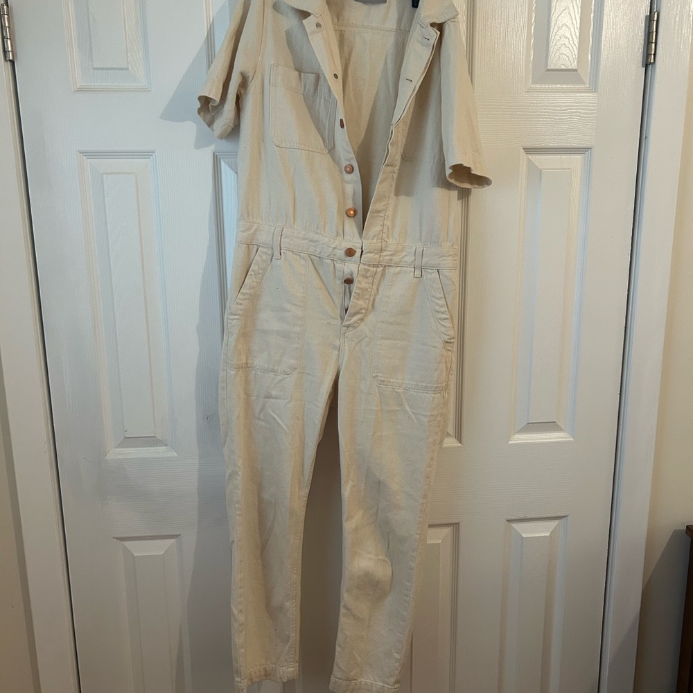 Everlane Short Sleeve Denim Coveralls in cream